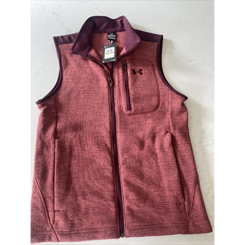 UA‎ Under Armour Specialist Vest Men's Small Cinna Red #1380272 Full Zip Fleece